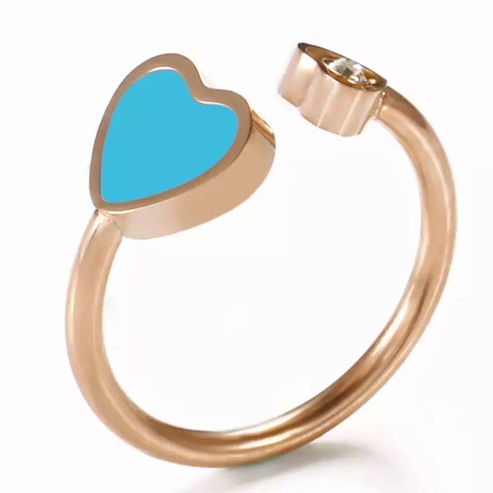 💎238💎 Ch*pard Teal Blue Happy Hearts Rose Gold Ring
